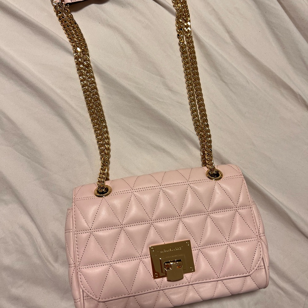 Michael Kors Blush Quilted Shoulder Bag with Gold Chain
